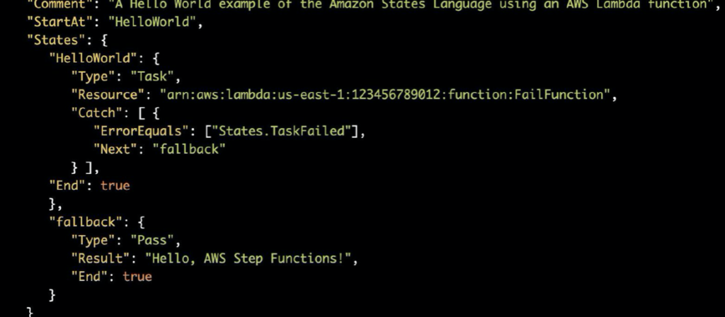 Amazon State Language: Catch Errors example
