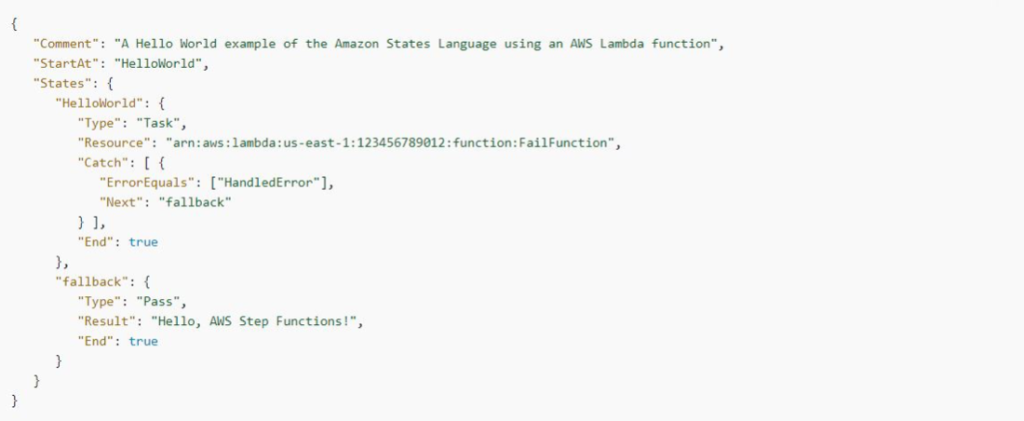 AWS Step Functions: Transition to a fallback state example