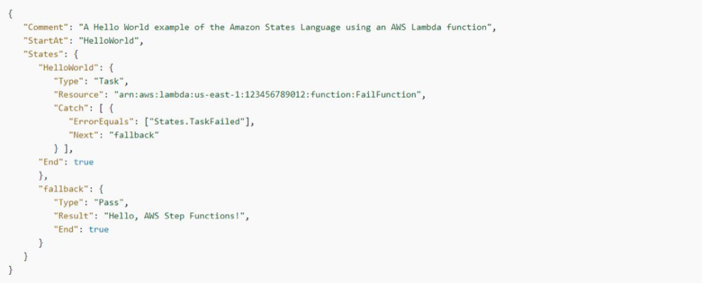 AWS Step Functions: States.TaskFailed predefined error code example