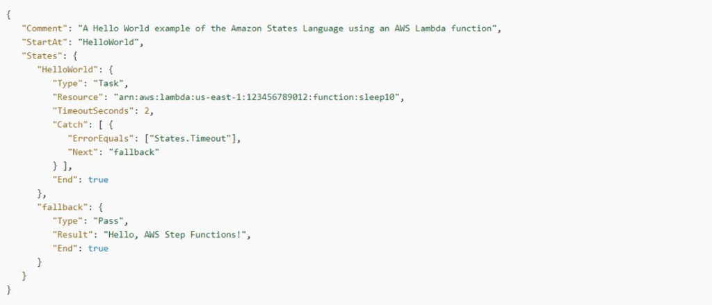 AWS Step Functions: Timeout Catch example