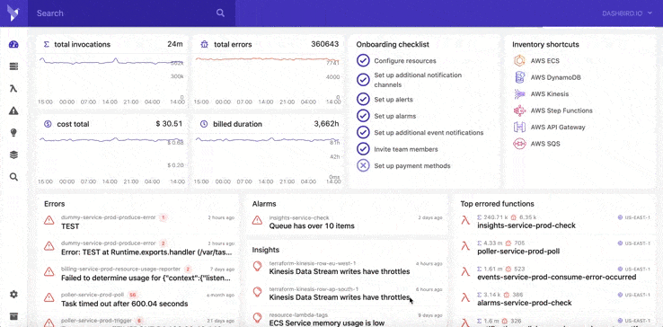 serverless insights dashboard