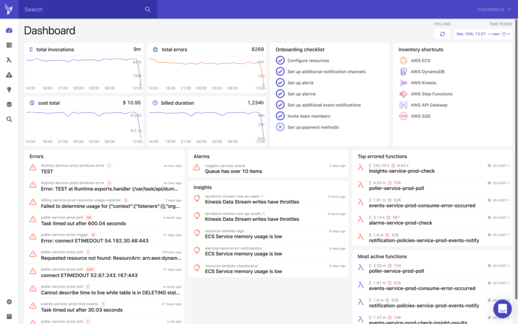 dashbird dashboard