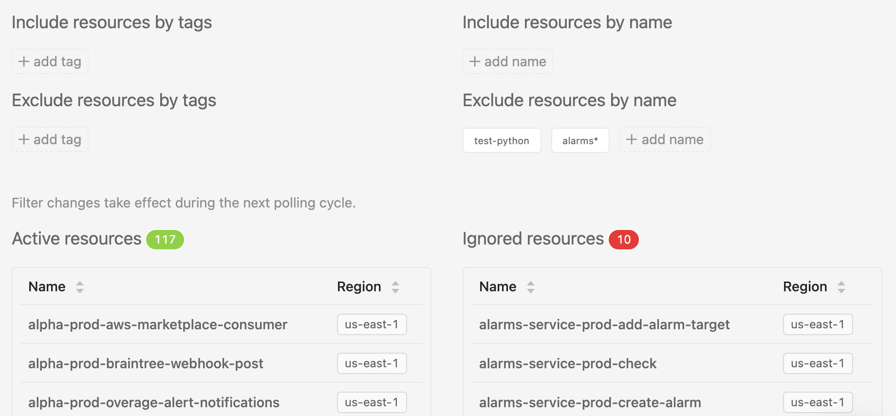 select lambda resources Dashbird