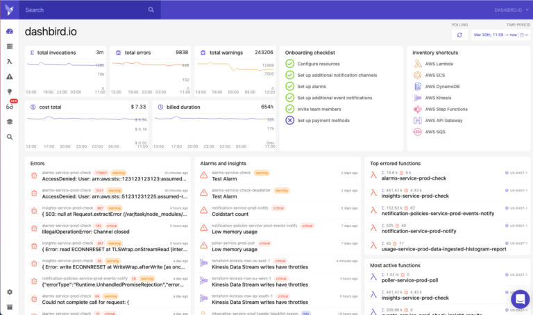 Application Dashboard: AWS Lambda Summary | Docs | Dashbird